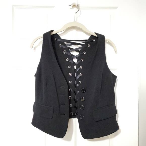 INC International Concepts back lace up corset button vest black 4P 4 petite - Picture 8 of 13